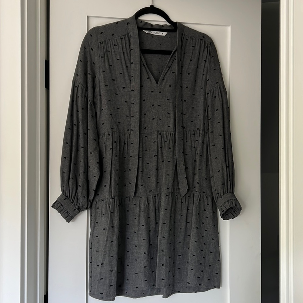 Zara grey dress with black dots